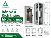 Bản vẽ & Kích thước hố thang máy tải khách 630kg, 750kg, 1000kg