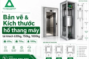 Bản vẽ & Kích thước hố thang máy tải khách 630kg, 750kg, 1000kg